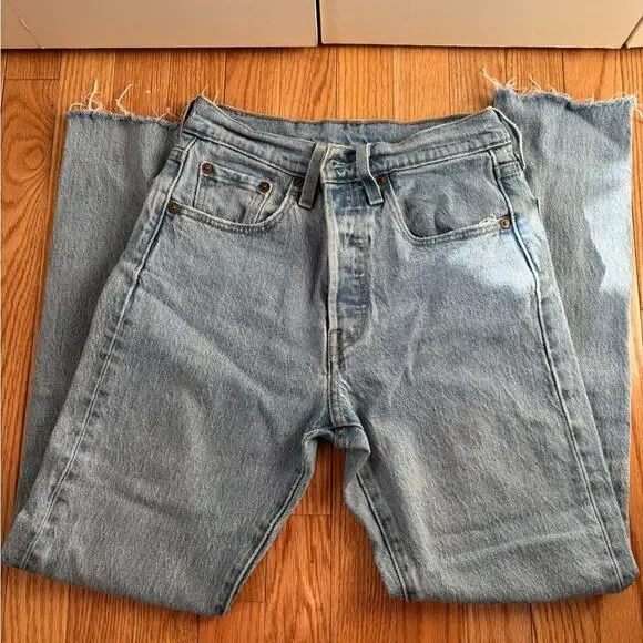 Women's Light Blue Straight Leg Jeans - Picture 3 of 11